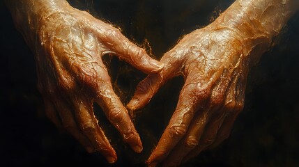 Poster - Artistic representation of eczema on the hands highlighting dry flaky patches and using soft textures and natural light to evoke empathy for those living with skin conditions