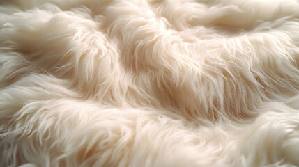 Poster - Artistic representation of natural sheepskin beige material featuring intricate sheep wool texture creating a warm and inviting white fur background perfect for textile design and cozy interiors