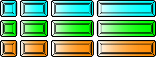 Aufkleber - Buttons with rainbow iridescent gradient, square and rectangular shapes collection, interesting navigation panel for website with shiny holographic buttons