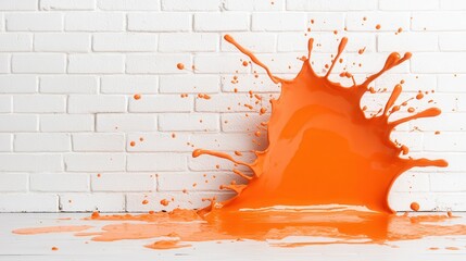 Poster - A captivating image capturing a splatter of bright orange paint against a neutral white backdrop, symbolizing creativity, energy, and artistic flair in modern design.