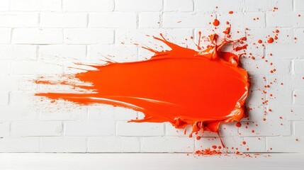 Poster - An artistic explosion of bright orange paint colliding with a pristine white wall, embodying creativity and the essence of modern artistic expression in a visually dynamic way.