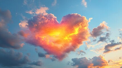 A fluffy heart cloud glowing softly with rainbow highlights in a dreamy sky