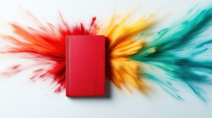 Poster - A striking close-up of a red journal accompanied by dynamic color strokes, highlighting the interaction of art and creativity in written expression.