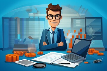 Poster - Businessman with crossed arms is insuring his factory, using innovative insurance solutions for business protection and financial safety