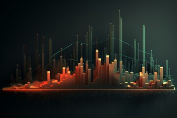 Poster - Business graph visualized as a growing 3d city with futuristic design, representing economic growth and success