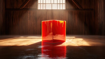 Poster - a close-up view of a red block with fluid-like characteristics illuminated by soft light, enhancing 