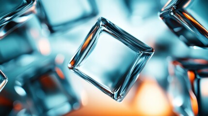 Poster - This abstract image features shimmering glass cubes captured in a beautiful play of light, creating a visually striking composition of reflections and transparency.