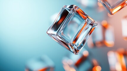 Poster - A captivating image of glass cubes floating in the air, reflecting soft light patterns, capturing the essence of beauty and abstraction in a serene, artistic manner.
