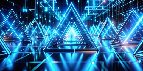 Poster - Abstract 3D Neon Blue Triangle Background - Long Exposure Photography