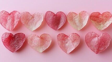 Poster - a charming arrangement of pink paper hearts in various hues rests on a pastel background. perfect fo