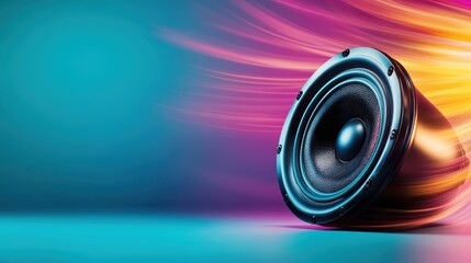 Wall Mural - An artistic portrayal of a speaker surrounded by vibrant motion blur, capturing the essence of sound and movement that resonates with energy and excitement.