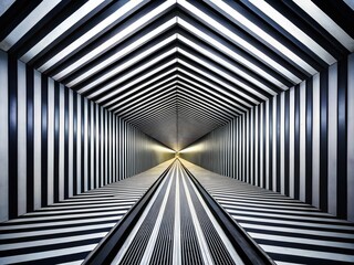 Poster - Abstract Black and White Geometric Tunnel Design - Converging Lines Stock Photo