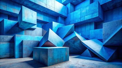 Poster - Abstract Blue Concrete Geometric Shapes Background - Modern Texture Design