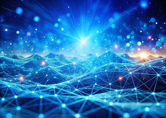 Poster - Abstract Blue Network Landscape: Connected Dots, Data Waves & Metaverse Technology