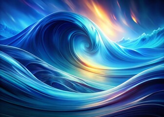 Poster - Abstract Blue Wave Energy Swirls: Minimalist Digital Art