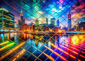 Poster - Abstract Colorful Grid Double Exposure Background - Vibrant Geometric Design