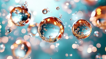 Poster - An enchanting display of sparkling bubbles illuminated against a soft gradient background, evoking feelings of serenity and wonder in a vibrant underwater atmosphere.