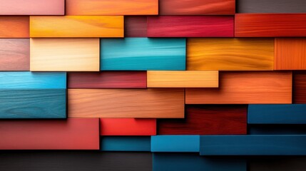 Aufkleber - An intricate arrangement of wooden blocks showcases a stunning interplay of colors and textures, symbolizing creativity and the beauty of geometric abstraction in design.