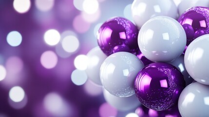 Poster - This image showcases a stunning configuration of purple and white spheres, creating an elegant composition that evokes feelings of tranquility and sophistication.