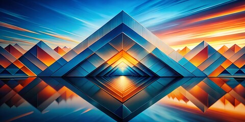 Poster - Abstract Geometric Landscape: Blue and Orange Gradient Design