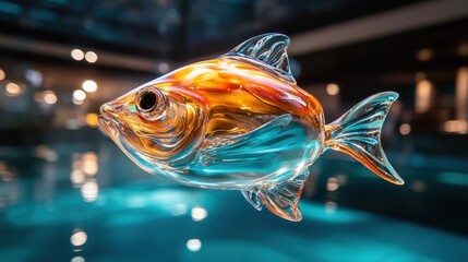 Aufkleber - This vibrant glass fish artwork glimmers with lively colors and transparent quality, capturing the essence of aquatic beauty and artistic design in an upscale ambiance.