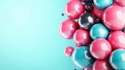 Poster - A dynamic visual of colorful glossy spheres clustered together, creating a sense of depth and movement, emphasizing the striking contrast between pink, blue, and dark hues.