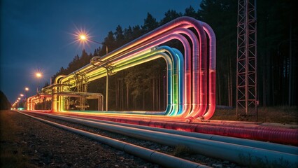 Poster - Abstract Industrial Pipeline Network: Futuristic Energy Flow Concept