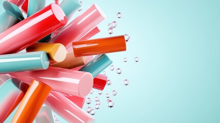 Poster - A vivid arrangement showcasing colorful glossy elements and bubbles, embodying a sense of joy and exuberance, making it a delightful representation of modern artistic trends.