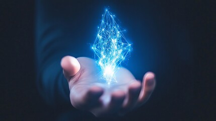 Poster - Hand Holding Glowing Network Data Visualization