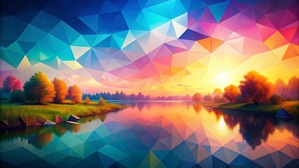 Poster - Abstract Low Poly Landscape Background: Blurred Modern Minimalist Design