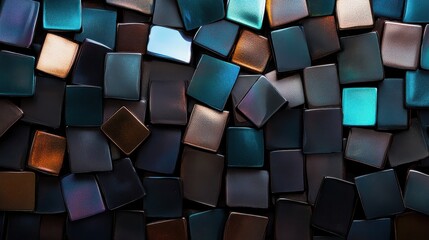 Poster - This image displays a textured array of dark-colored glass tiles, creating a unique and intriguing abstract pattern that captivates the eye with varying hues and shades.