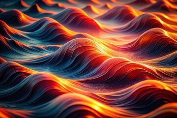 Poster - Abstract Orange Red Waves Dark Blue Background - Vibrant Fluid Art Design