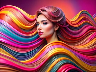 Poster - Abstract Pink Background with Colorful Wavy Lines - Portrait Photography