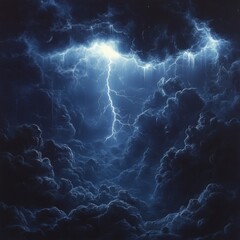 Poster - intense thunderstorm depicted with a brooding dark sky and thick ominous clouds featuring striking b