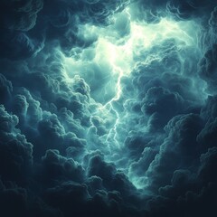 Poster - Intense thunderstorm depicted with a brooding dark sky and thick ominous clouds featuring striking bolts of lightning that cut through the atmosphere evoking a sense of impending chaos
