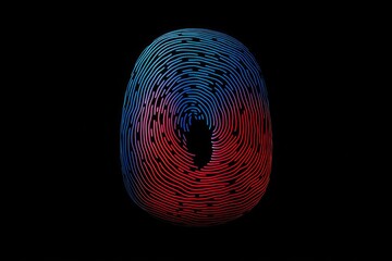Poster - Fingerprint glowing in red and blue on dark background, representing digital security and access authorization