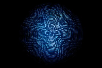 Fototapete - Abstract blue circular light trails forming a fingerprint pattern, representing concepts like cybersecurity, data protection, and identity verification