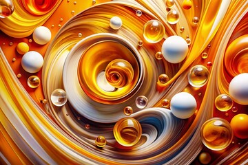 Poster - Abstract Vibrant Orange Yellow White Flowing Shapes Circles Design Stock Photo