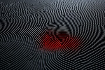 Fototapete - Red glowing fingerprint on black wavy background representing touch identification and security