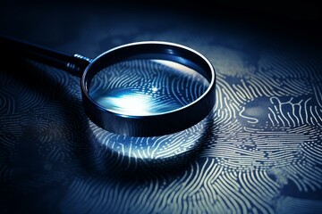 Poster - Magnifying glass reveals fingerprint details, suggesting forensic investigation or identity verification