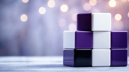 Aufkleber - This image showcases a modern arrangement of purple and black blocks with a blurred bokeh background, conveying a creative and artistic vibe, perfect for design concepts.