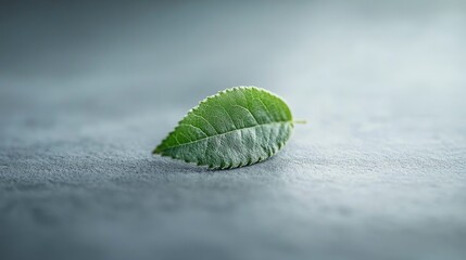 Sticker - Single Green Leaf Resting On Grey Surface