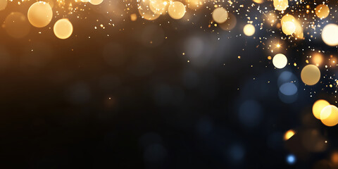 Wall Mural - golden bokeh lights and sparkles on dark background. holiday backgrounds