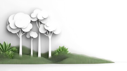 Poster - Minimalist White Forest Landscape Design with Paper-Like Trees