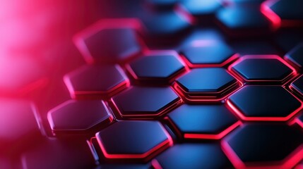Poster - A vivid hexagonal pattern illuminated by vibrant neon glow creates an engaging visual impact, reflecting modern digital art and playful geometry in bright colors.