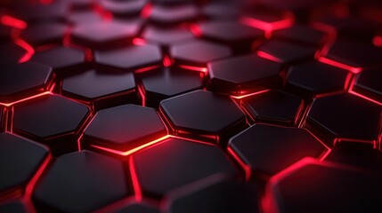 Poster - This image showcases a captivating hexagonal pattern, illuminated with vibrant red light, creating a striking and modern visual effect perfect for technology-themed designs.