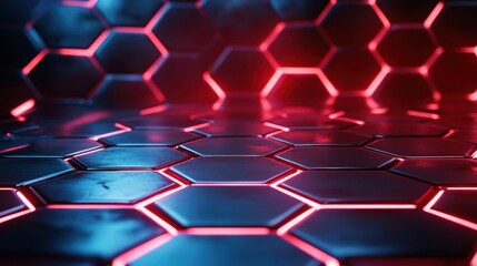 Poster - An abstract image featuring a hexagonal design with bold neon lighting, emphasizing a futuristic aesthetic that captivates the viewer with its geometric appeal.
