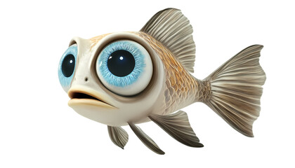 Wall Mural - Adorable Cartoon Fish Big Eyes Brown Scales Cute Aquatic Animal Illustration 3d sea icon image ocean