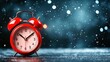 © JoxyAimages - A classic red alarm clock sits boldly amidst a gentle snowfall, evoking feelings of nostalgia and the passage of time in a serene winter setting.