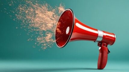 Poster - An explosive burst of vibrant energy emerges from a red megaphone, symbolizing powerful communication and the impact of sound in a dynamic and artistic way.